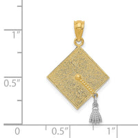 14k w/Rhodium 3-D Graduation Cap w/Moveable Tassel Pendant-C4019