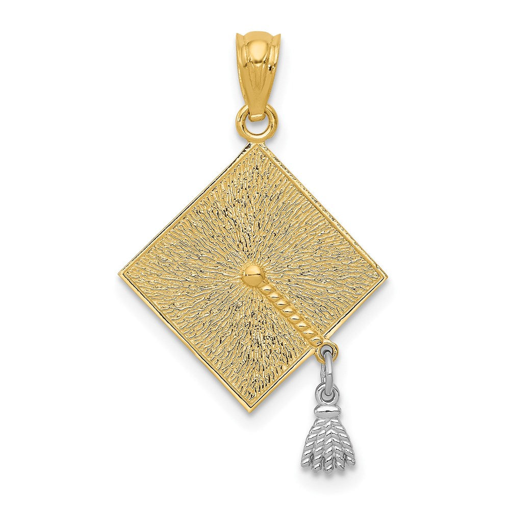 14k w/Rhodium 3-D Graduation Cap w/Moveable Tassel Pendant-C4019