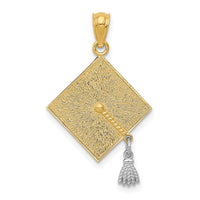 14k w/Rhodium 3-D Graduation Cap w/Moveable Tassel Pendant-C4019