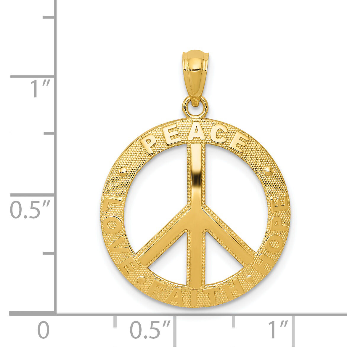 14k PEACE LOVE FAITH HOPE Peace Sign Pendant-C4170