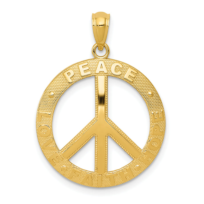 14k PEACE LOVE FAITH HOPE Peace Sign Pendant-C4170