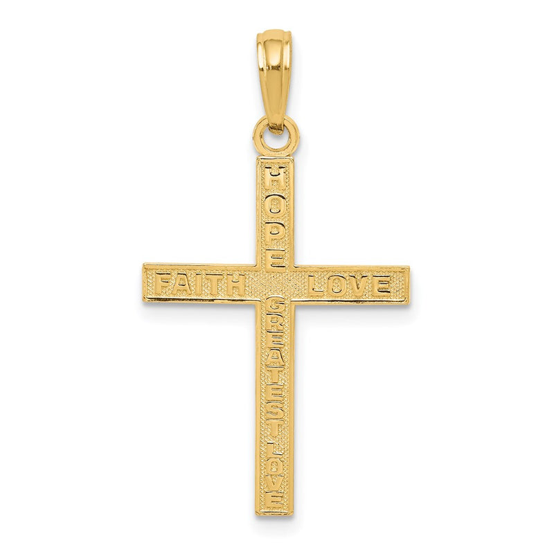 14K Reversible FAITH HOPE LOVE Cross Pendant-C4176