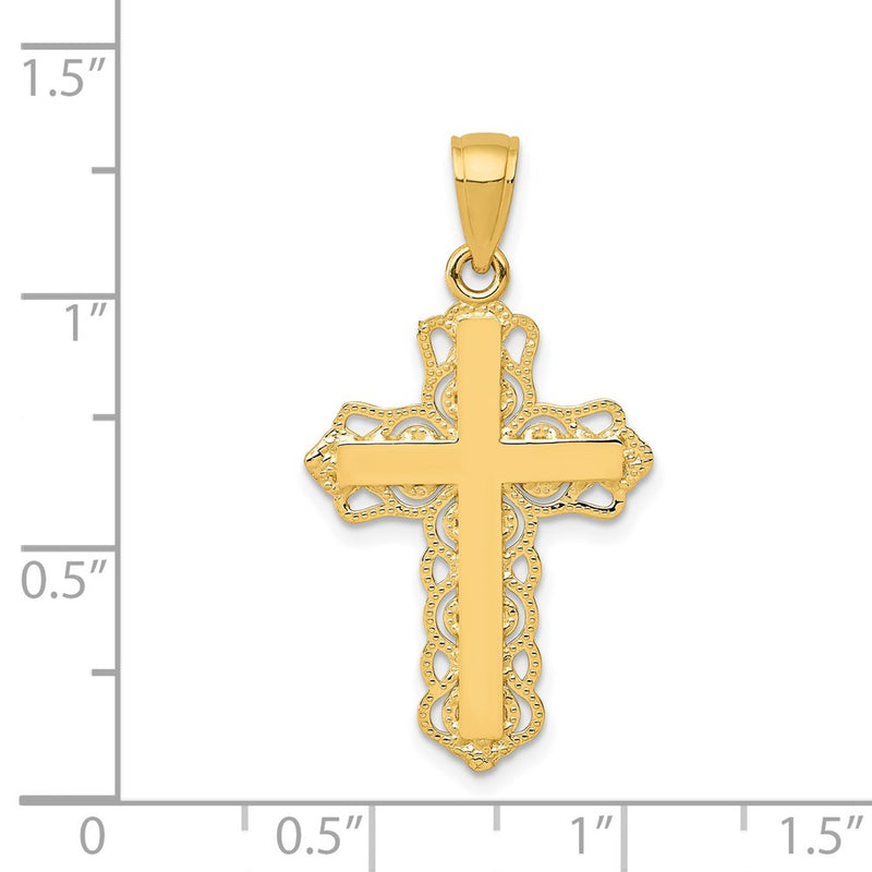 14K Lace Trim Cross Pendant-C4184