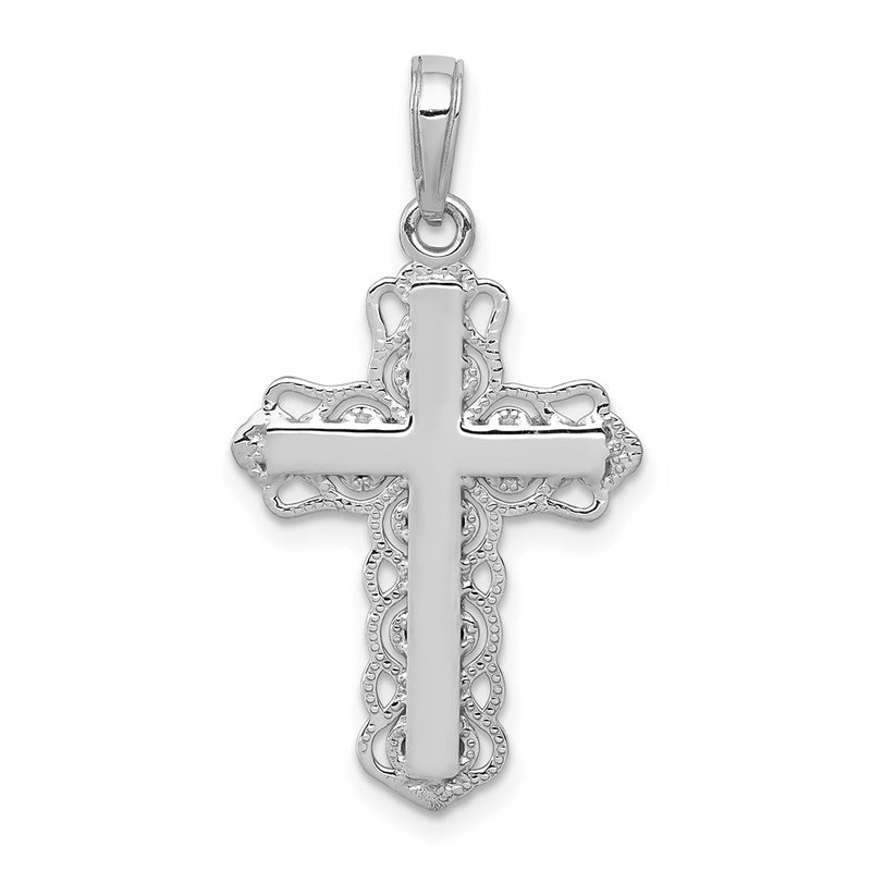 14K White Gold Lace Trim Cross Pendant-C4184W