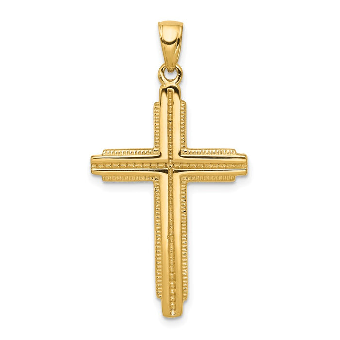 14K Textured Outline Cross Pendant-C4191