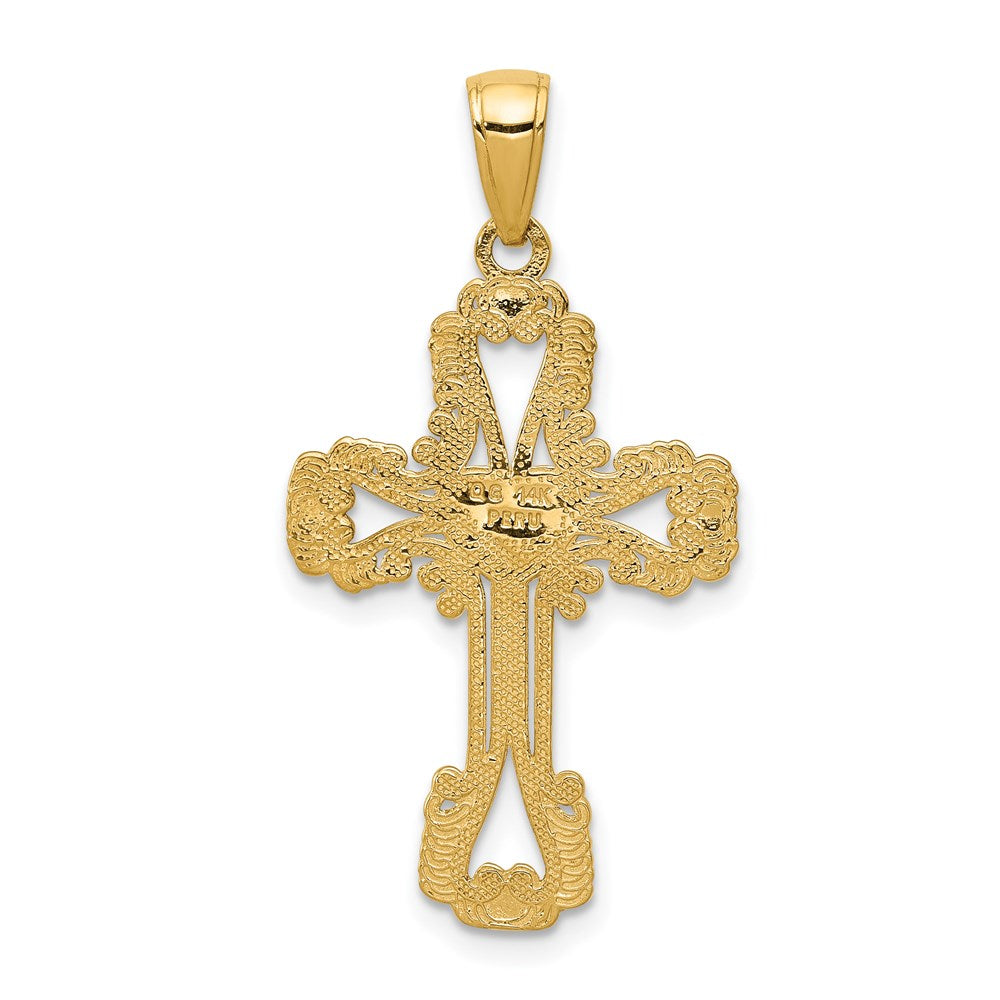 14K Beaded Cross with Heart Pendant-C4194