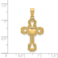14K Beaded Cross with Heart Pendant-C4194