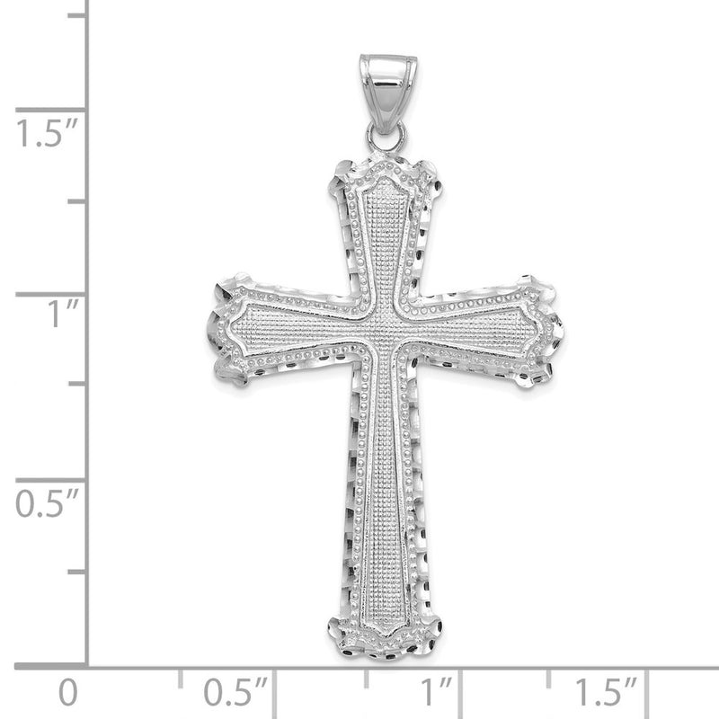 14K White Gold Diamond-cut Cross Pendant-C4201W