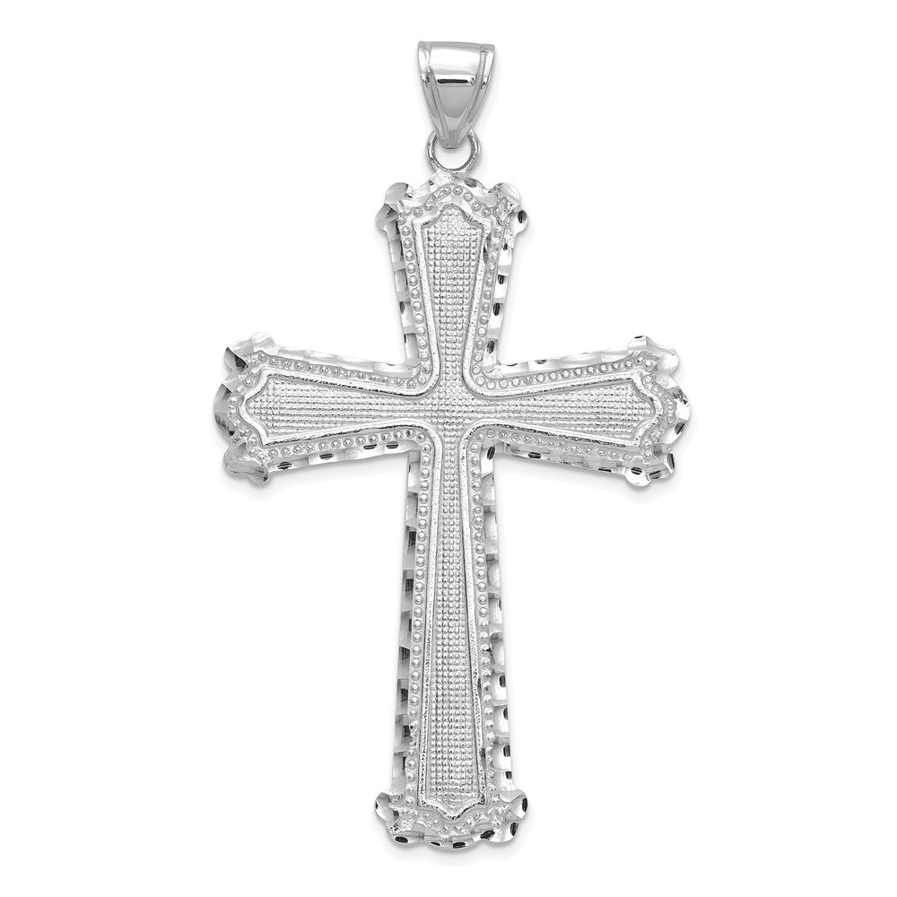 14K White Gold Diamond-cut Cross Pendant-C4201W