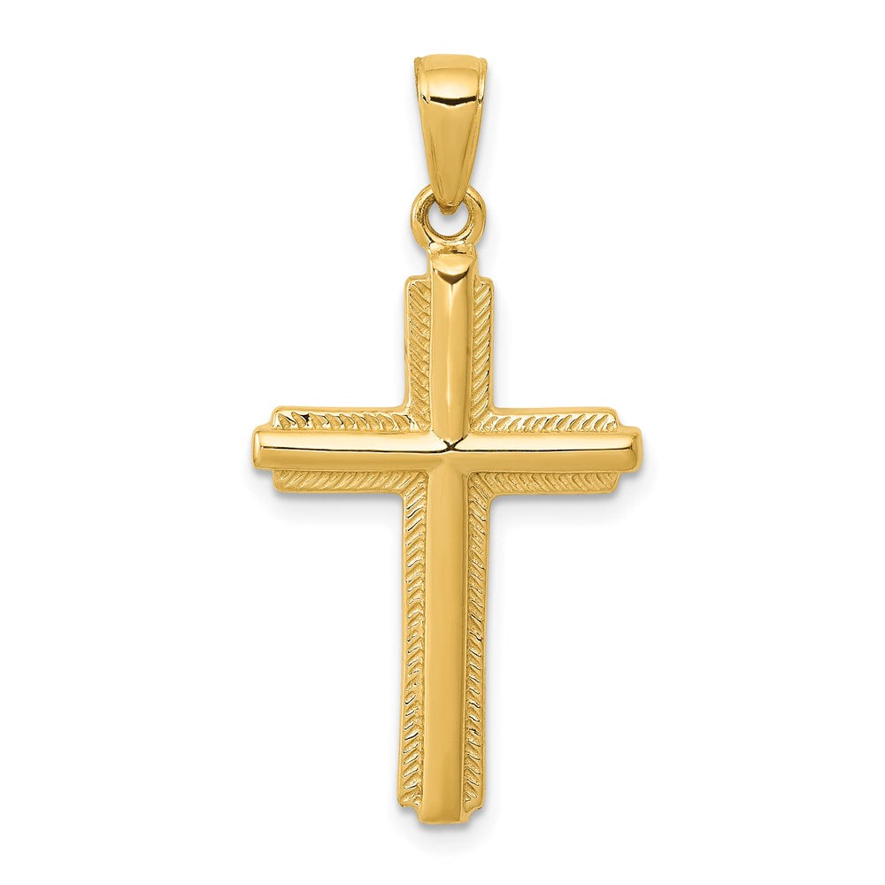 14K Cross with Striped Border Pendant-C4203