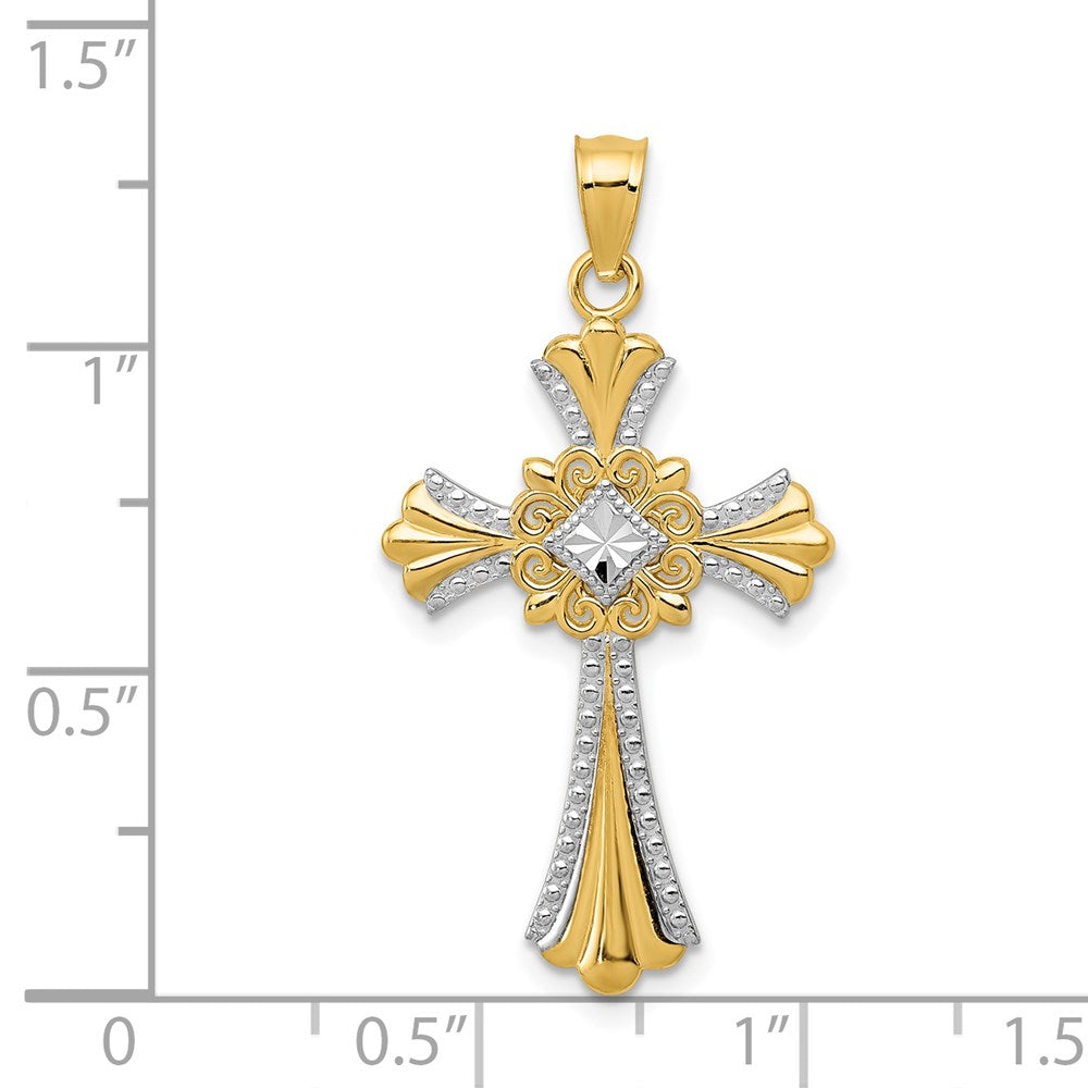 14k with White Rhodium Cross Pendant-C4246