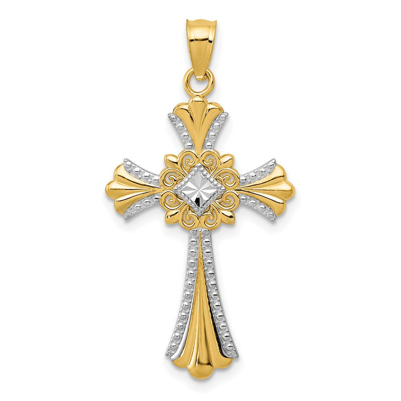 14k with White Rhodium Cross Pendant-C4246