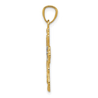14k w/Rhodium Diamond-cut Cross Pendant-C4253