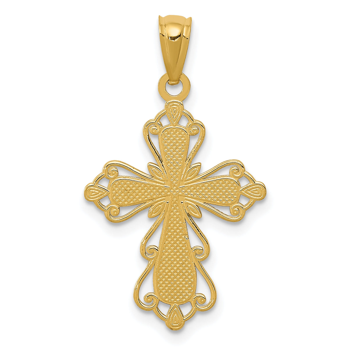 14k w/Rhodium Diamond-cut Cross Pendant-C4253