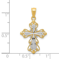 14k w/Rhodium Diamond-cut Cross Pendant-C4253