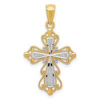 14k w/Rhodium Diamond-cut Cross Pendant-C4253