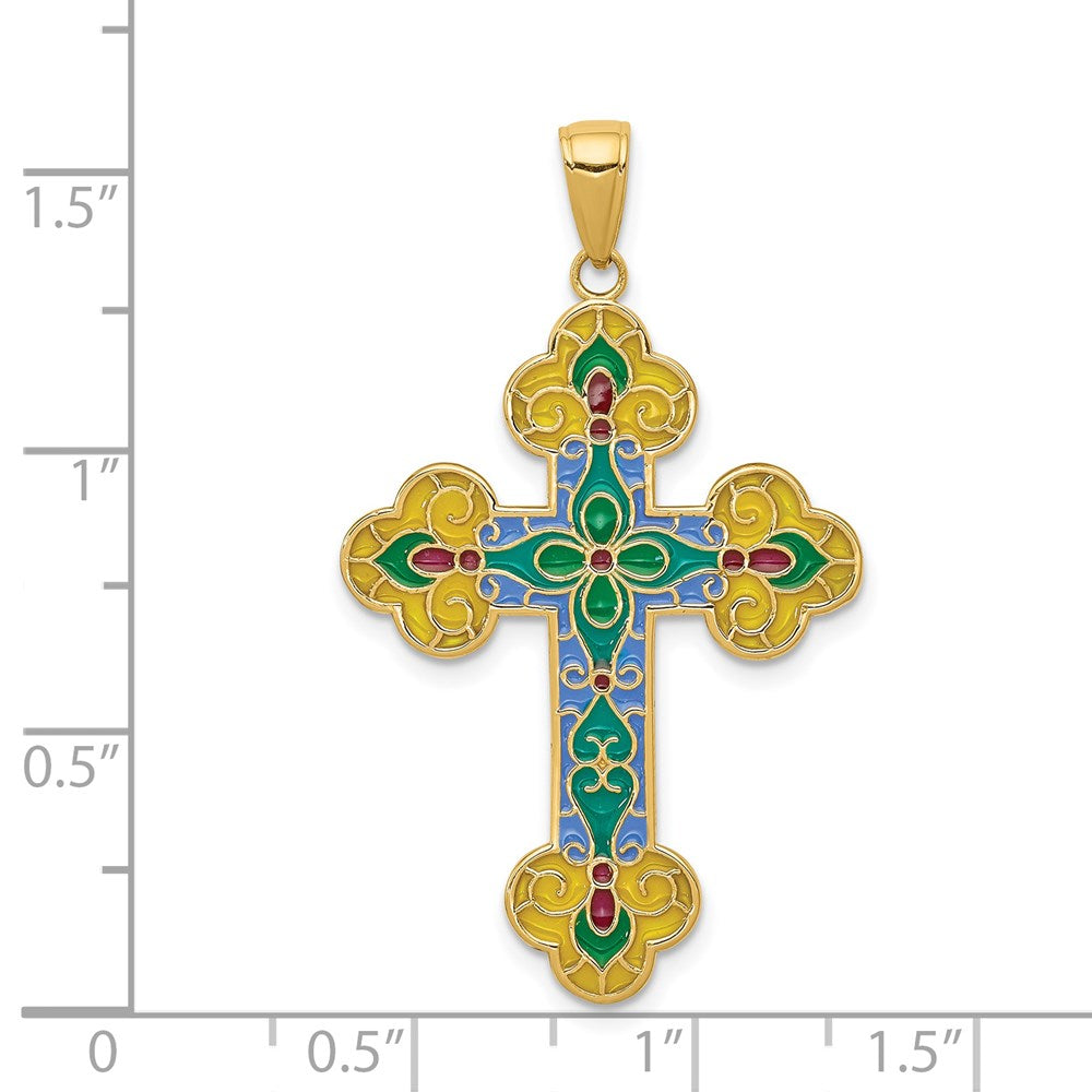 14K Acrylic Flower Center Budded Cross Pendant-C4263