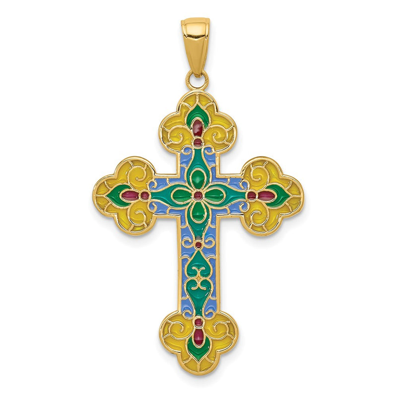 14K Acrylic Flower Center Budded Cross Pendant-C4263