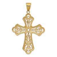 14K w/Rhodium Diamond-cut Filigree Cut-out Cross Pendant-C4272