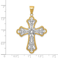 14K w/Rhodium Diamond-cut Filigree Cut-out Cross Pendant-C4272