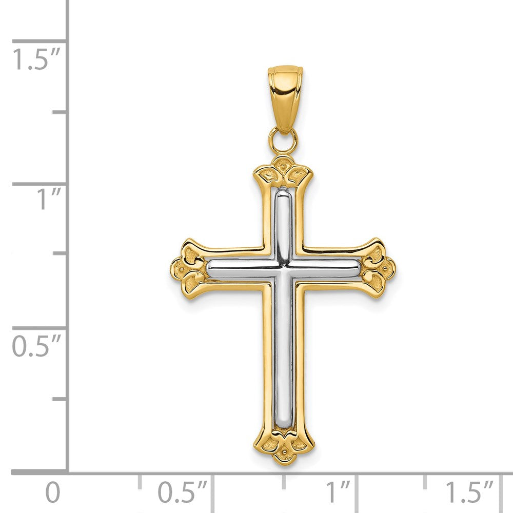 14K w/Rhodium Budded Yellow Cross Frame Pendant-C4280