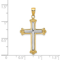 14K w/Rhodium Budded Yellow Cross Frame Pendant-C4280