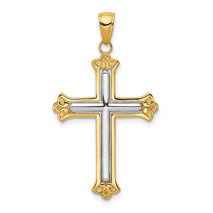 14K w/Rhodium Budded Yellow Cross Frame Pendant-C4280