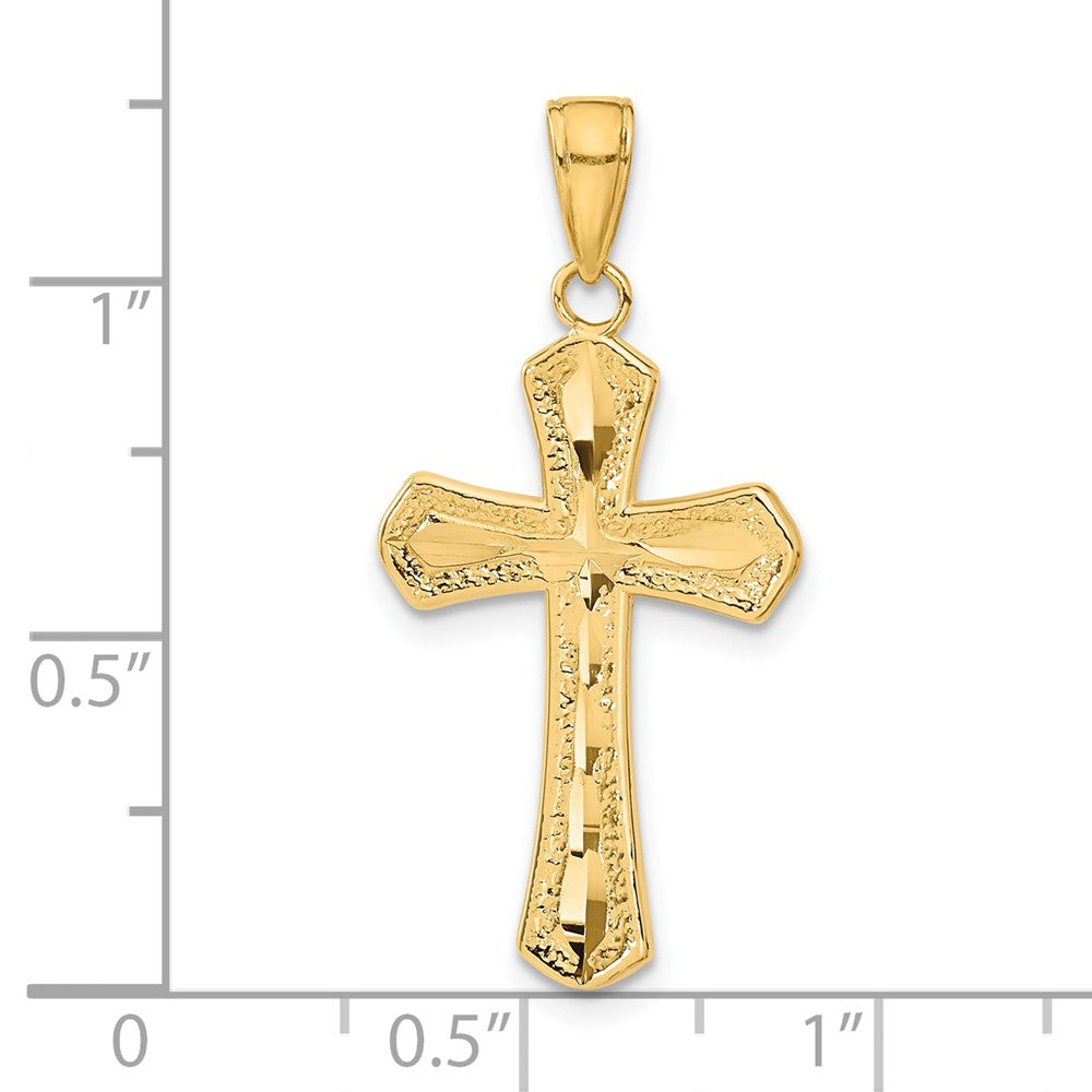 14K Diamond-cut Beveled Edges Cross Pendant-C4290