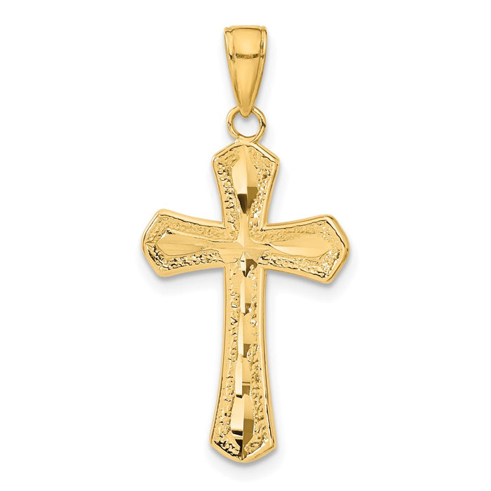14K Diamond-cut Beveled Edges Cross Pendant-C4290