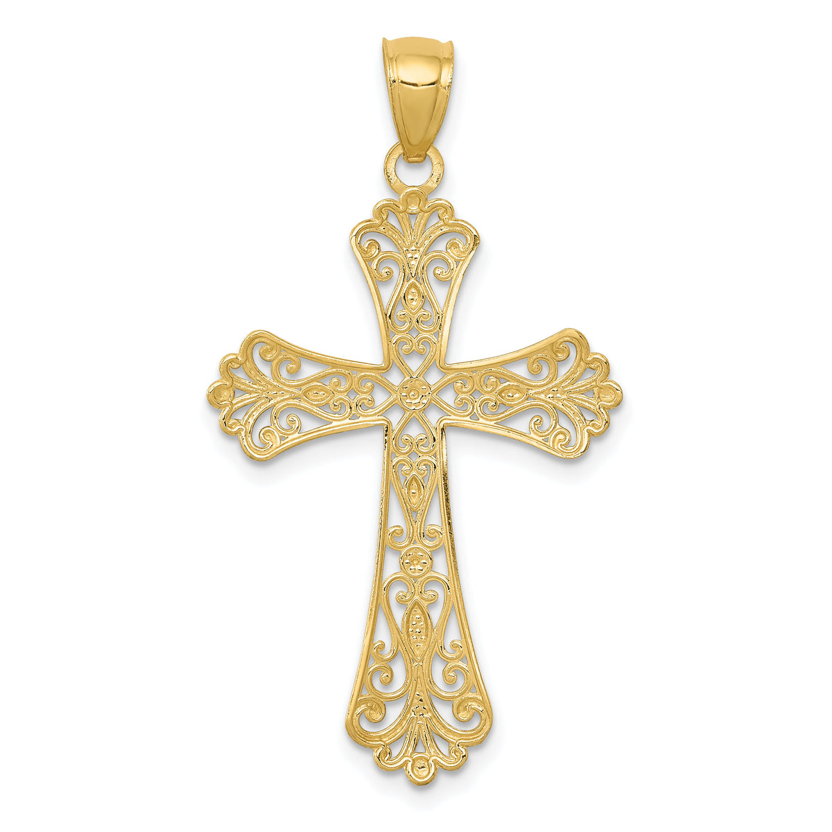 14k w/Rhodium Diamond-cut Cross Pendant-C4299