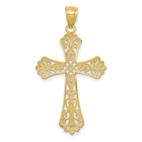 14k w/Rhodium Diamond-cut Cross Pendant-C4299