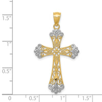 14k w/Rhodium Diamond-cut Cross Pendant-C4299