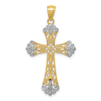 14k w/Rhodium Diamond-cut Cross Pendant-C4299