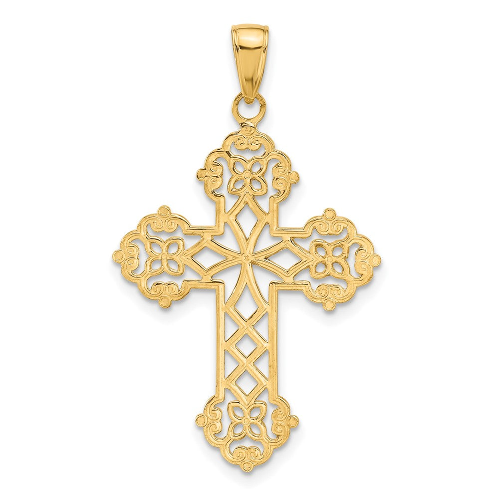 14K Lacey Budded Cross Pendant-C4306