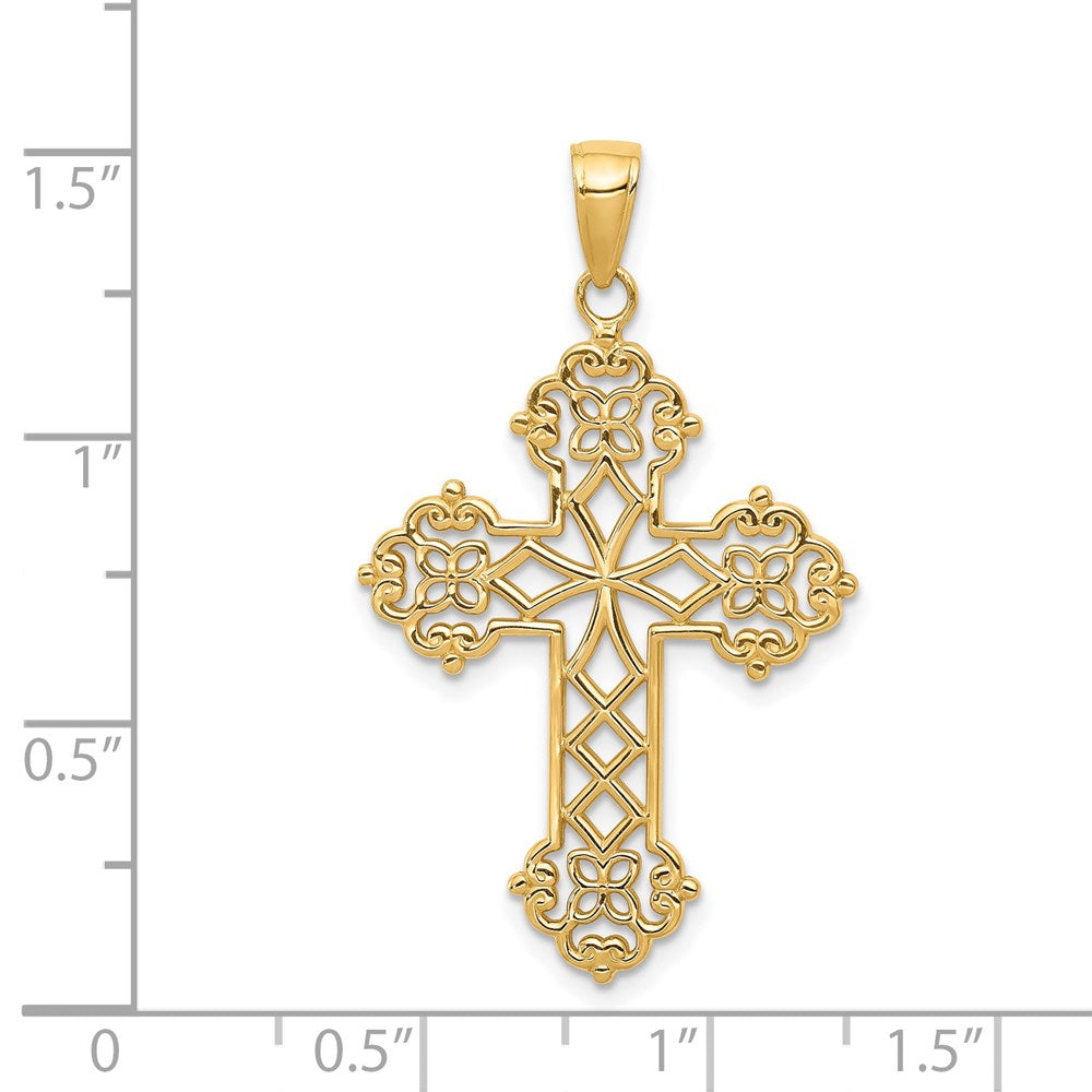 14K Lacey Budded Cross Pendant-C4306
