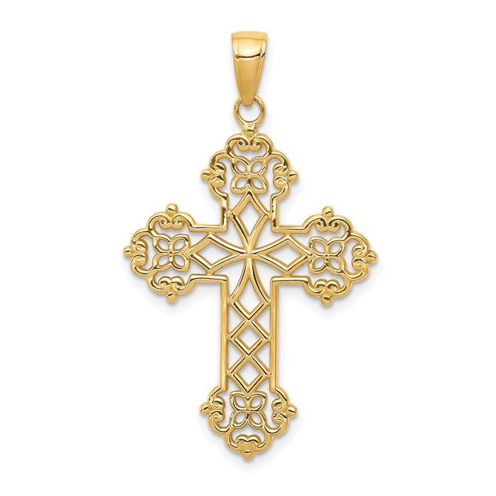 14K Lacey Budded Cross Pendant-C4306