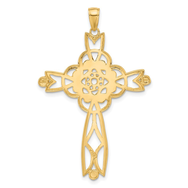 14K w/Rhodium Diamond-cut Beaded Trim Infinity Cross Pendant-C4309