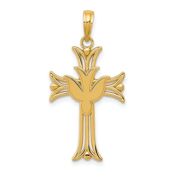 14K Dove on Cross Pendant-C4311