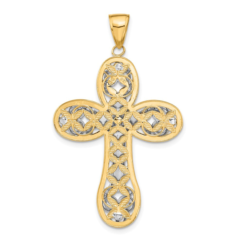 14K Two-tone Diamond-cut Layered Cross Pendant-C4325