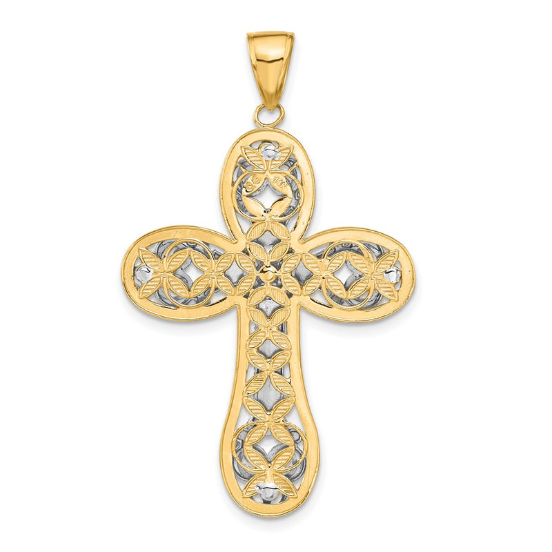 14K Two-tone Diamond-cut Layered Cross Pendant-C4325