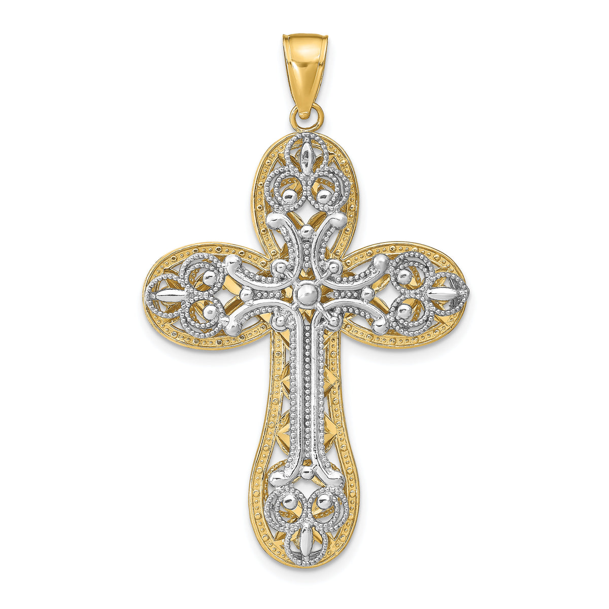 14K Two-tone Diamond-cut Layered Cross Pendant-C4325