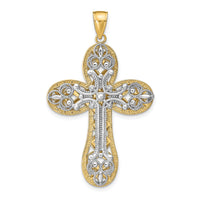 14K Two-tone Diamond-cut Layered Cross Pendant-C4325