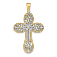 14K Two-tone Diamond-cut Layered Cross Pendant-C4325