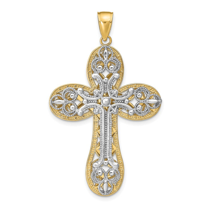 14K Two-tone Diamond-cut Layered Cross Pendant-C4325