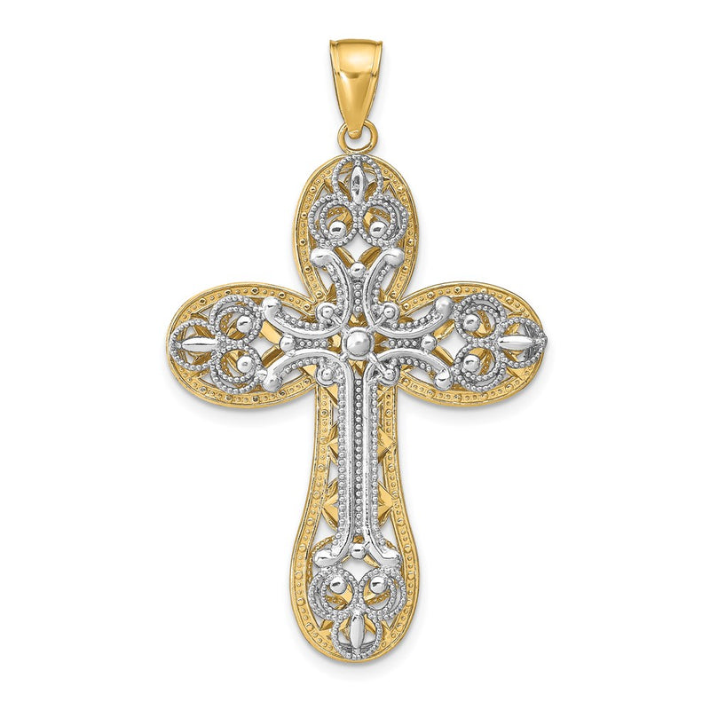 14K Two-tone Diamond-cut Layered Cross Pendant-C4325