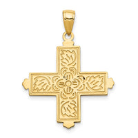 14K Etched Square Cross w/Crown Tips Pendant-C4332