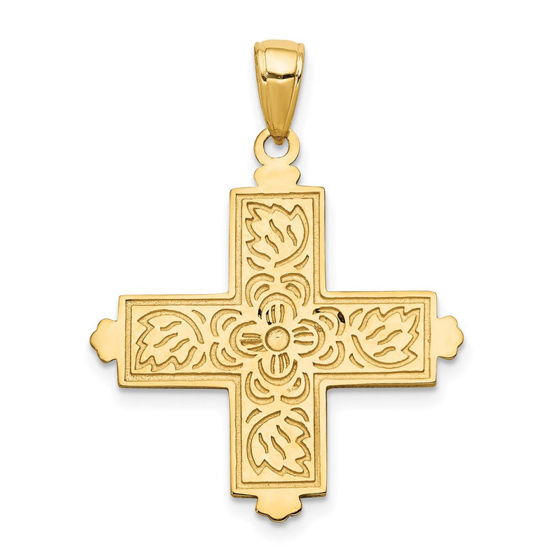 14K Etched Square Cross w/Crown Tips Pendant-C4332