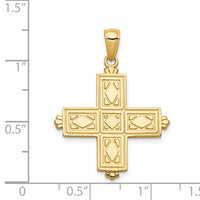 14K Etched Square Cross w/Crown Tips Pendant-C4332