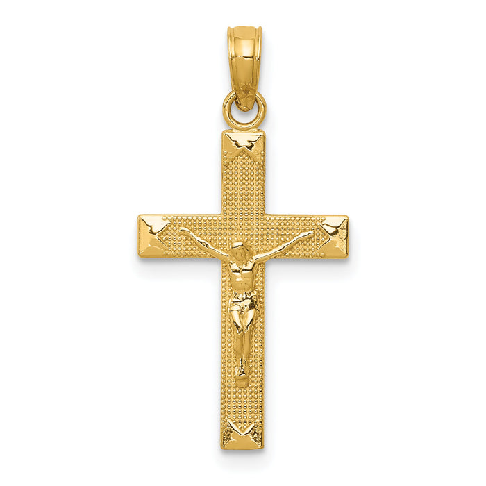 14K Beveled Tipped Crucifix Pendant-C4341