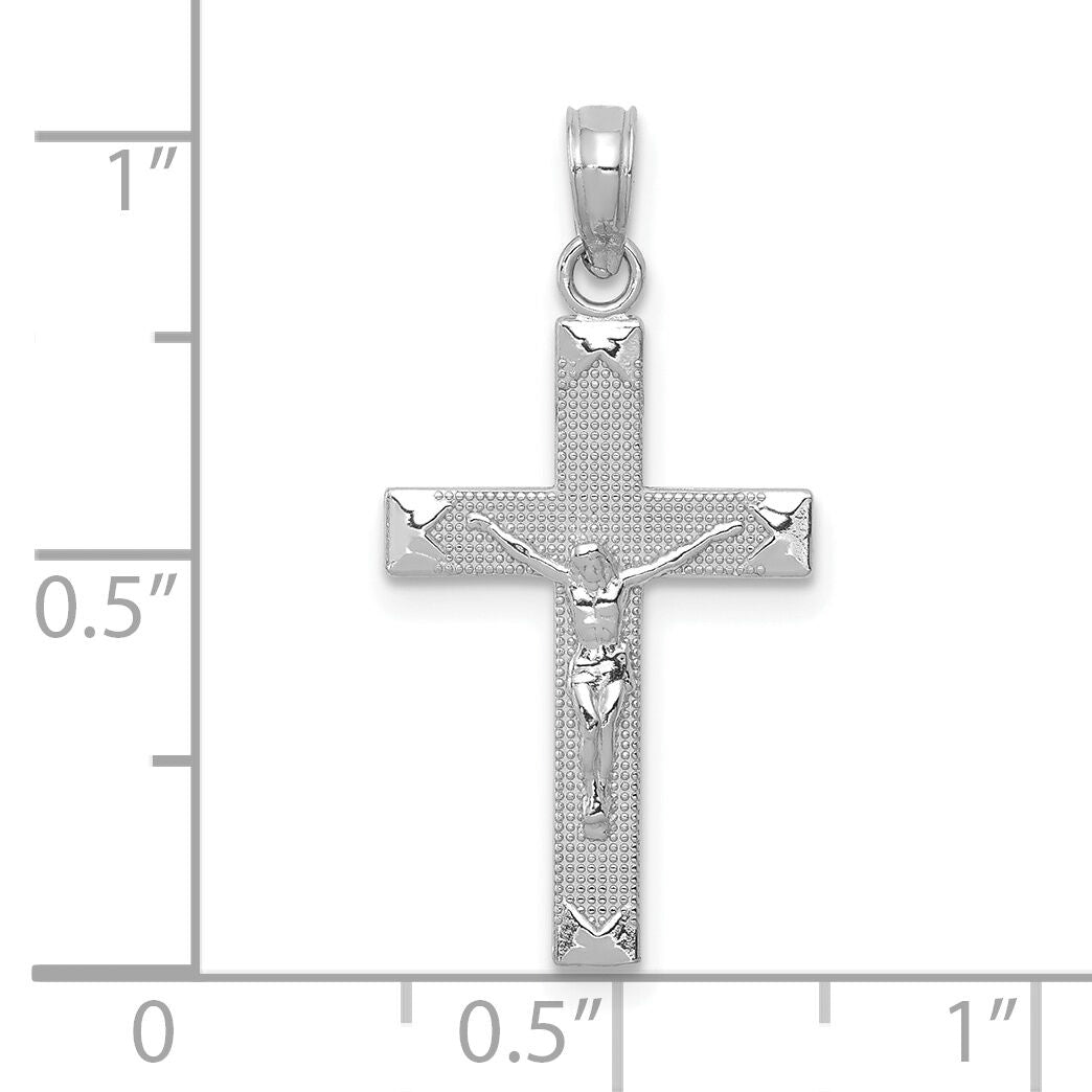 14K White Gold Beveled Tipped Crucifix Pendant-C4341W